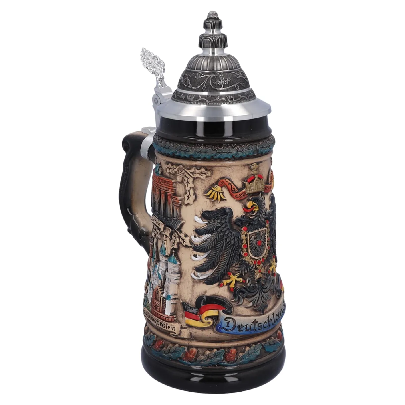 Bierkrug mit Zinndeckel "Deutschland", bunt-natur, 0,5l Sale