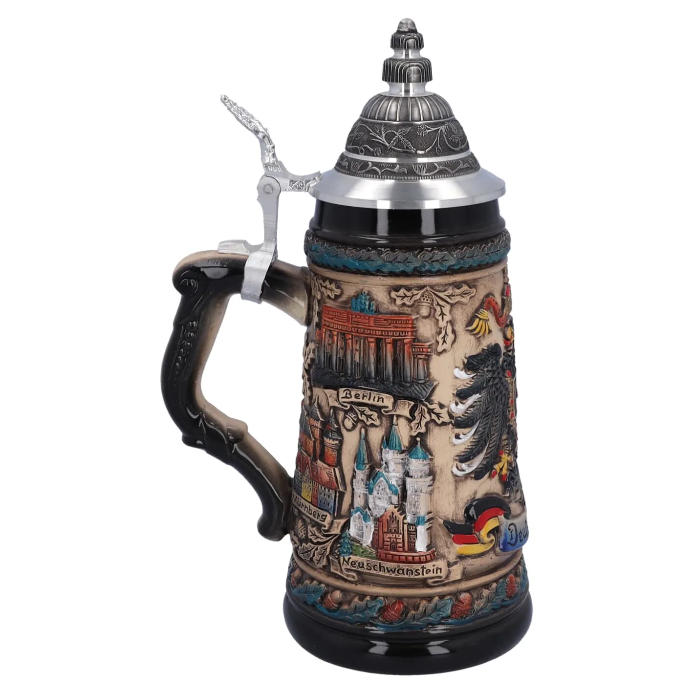 Bierkrug mit Zinndeckel "Deutschland", bunt-natur, 0,5l Sale