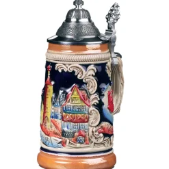 Bierkrug mit Zinndeckel "Plönlein", schwarz/braun, 0,25l Hot