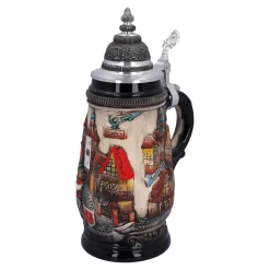 Bierkrug mit Zinndeckel "Rothenburg", natur, 0,25 l Discount