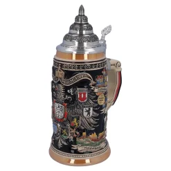 Bierkrug mit Zinndeckel "Stadtwappen", schwarz, 0,75l Sale