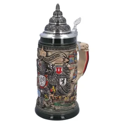 Bierkrug mit Zinndeckel "Stadtwappen", braun, 0,75l Outlet