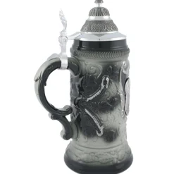 Bierkrug mit Zinndeckel "Stadtbild Rothenburg", schwarz, 0,5l Clearance