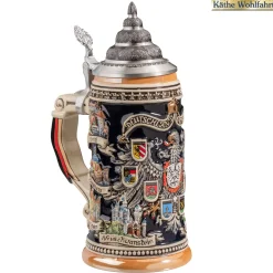Bierkrug mit Zinndeckel "Stadtwappen", schwarz, 0,4l Sale