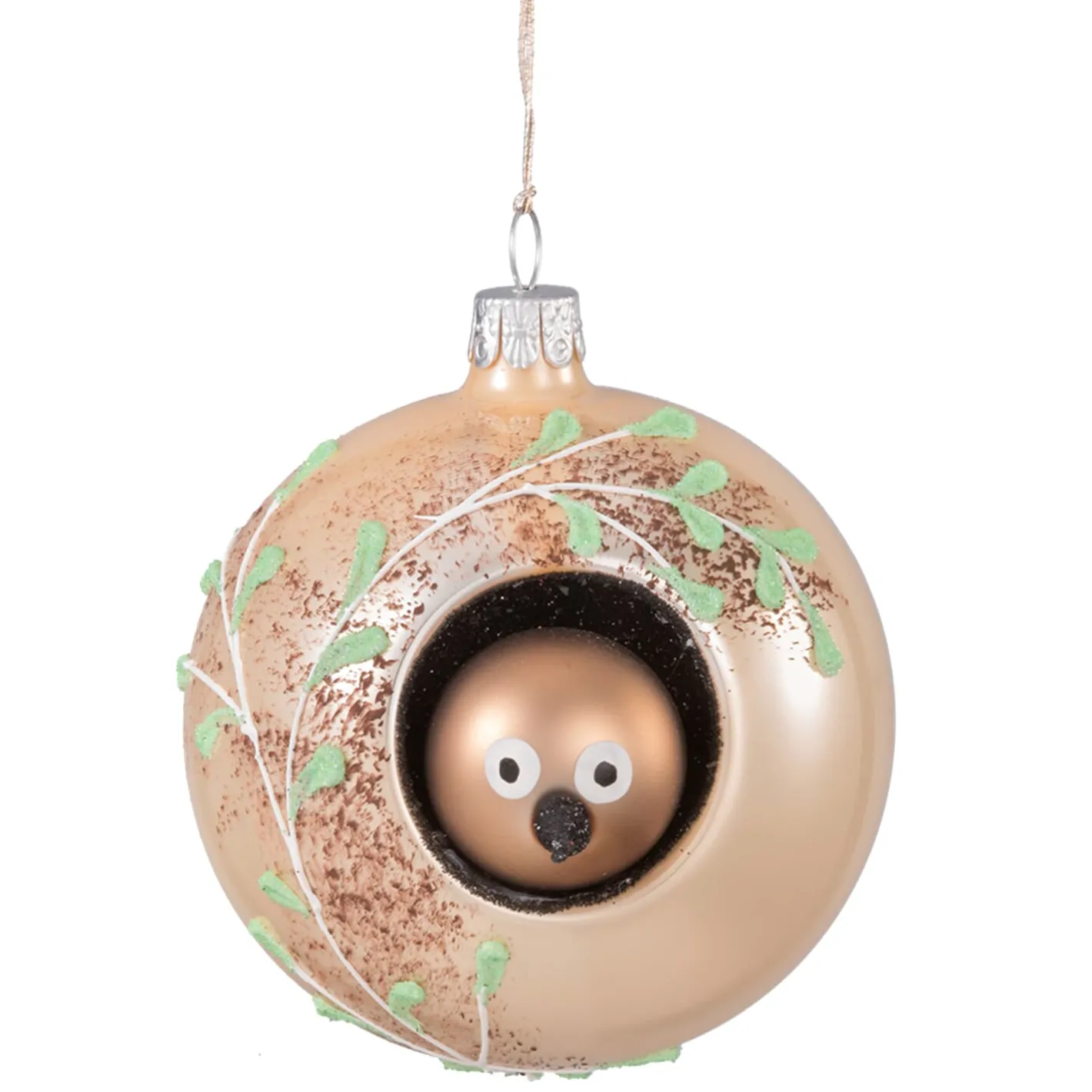 Glaskugel beige mit Vogel, 8 cm Sale