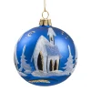 Glaskugel blau matt Kirche, 8 cm Outlet