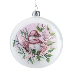 Glaskugel creme matt "Schneemann", 10 cm Clearance