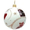 Glaskugel cremefarben matt mit weihnachtlichen Motiven, 7 cm Best
