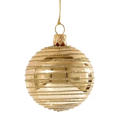 Glaskugel gold mit goldenen Streifen, 8cm Clearance