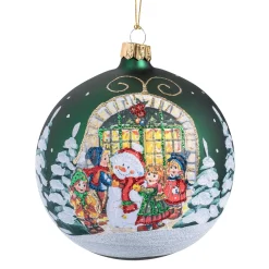 Glaskugel grün matt "Winterspaß", 10 cm Clearance