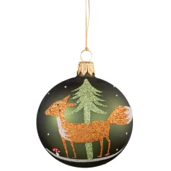 Glaskugel grün mit Fuchs, 7 cm Best