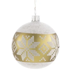 Glaskugel grün-gold mit weißem Muster, 7 cm New