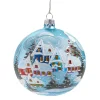 Glaskugel hellblau mit verschneitem Dorf, 10 cm New
