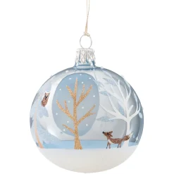 Glaskugel hellblau "Winterwald", 7 cm Hot