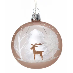 Glaskugel hellbraun mit Winterwald, 7cm Hot
