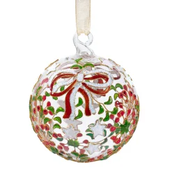 Glaskugel Ilex mit Schleife, 7 cm New