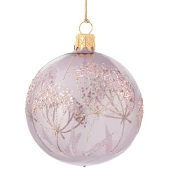 Glaskugel klar mit Blumen rosé, 7 cm