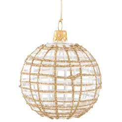 Glaskugel klar mit Glitter gold/weiß, 8 cm Clearance