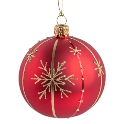Glaskugel matt, rot mit Schneeflocken, 10 cm Discount