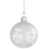 Glaskugel mattweiß mit weißen Eulen, 7 cm Best
