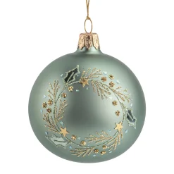 Glaskugel mint matt mit Weihnachtskranz, 8 cm Discount