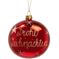 Glaskugel rot "Frohe Weihnachten", 10 cm Clearance