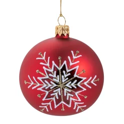 Glaskugel rot matt mit Schneeflocke, 6 cm Discount