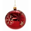 Glaskugel rot mit goldenen Sternen und Flocken, 10cm Discount