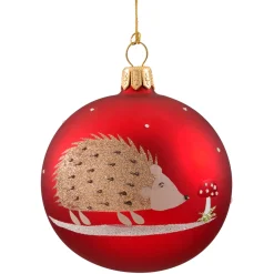 Glaskugel rot mit Igel, 7 cm Hot