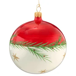 Glaskugel rot-weiß mit Zweig und Sternchen, 10 cm Discount