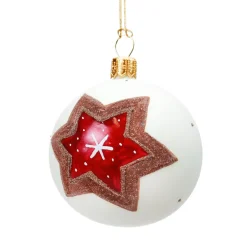 Glaskugel weiß matt mit Lebkuchenstern, 6 cm Best
