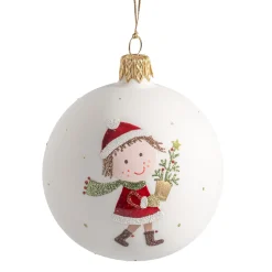 Glaskugel weiß matt mit Mädchen mit Bäumchen, 7 cm Clearance
