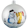 Glaskugel weiß matt Schneemann und Bärchen, 8 cm Outlet