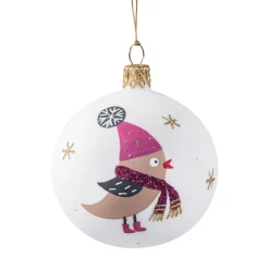Glaskugel weiß matt "Weihnachtsvogel", 7 cm New