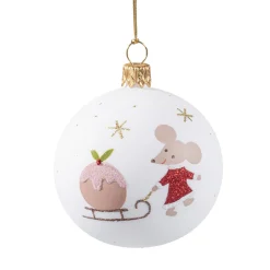 Glaskugel weiß matt "Weihnachtsmaus", 7 cm Outlet