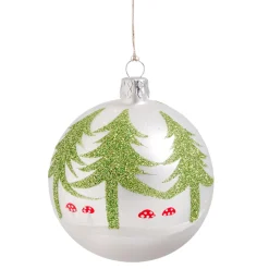 Glaskugel weiß mit Bäumen und Pilz, 8 cm Online