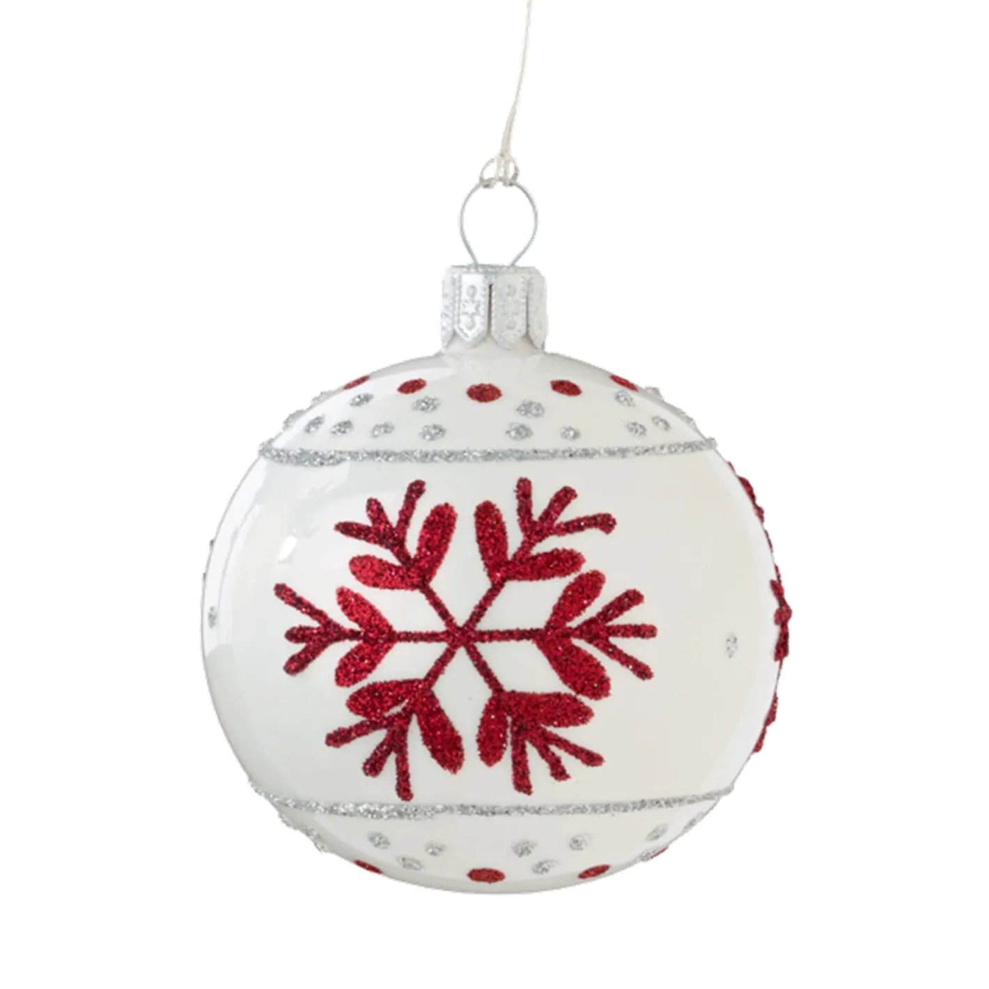 Glaskugel weiß mit roten Flocken, 6 cm Best