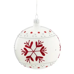 Glaskugel weiß mit roten Flocken, 10 cm New