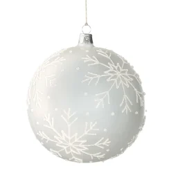 Glaskugel weiß mit Schneeflocken, 12cm Clearance