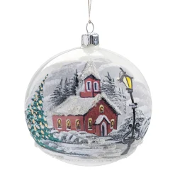 Glaskugel weiß mit winterlicher Kirche, 10 cm Online