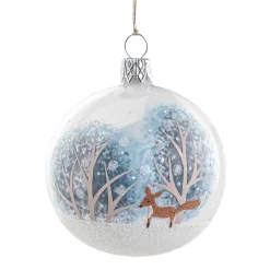Glaskugel weiß opal mit Fuchs im Winter, 7 cm Best