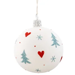 Glaskugel weiß "Winterzeit", 7 cm Hot