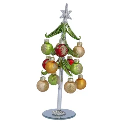 Grüner Glasbaum mit bunten Kugeln, 23 cm Clearance