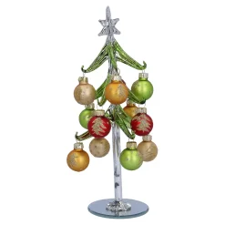 Grüner Glasbaum mit bunten Kugeln, 23 cm Clearance