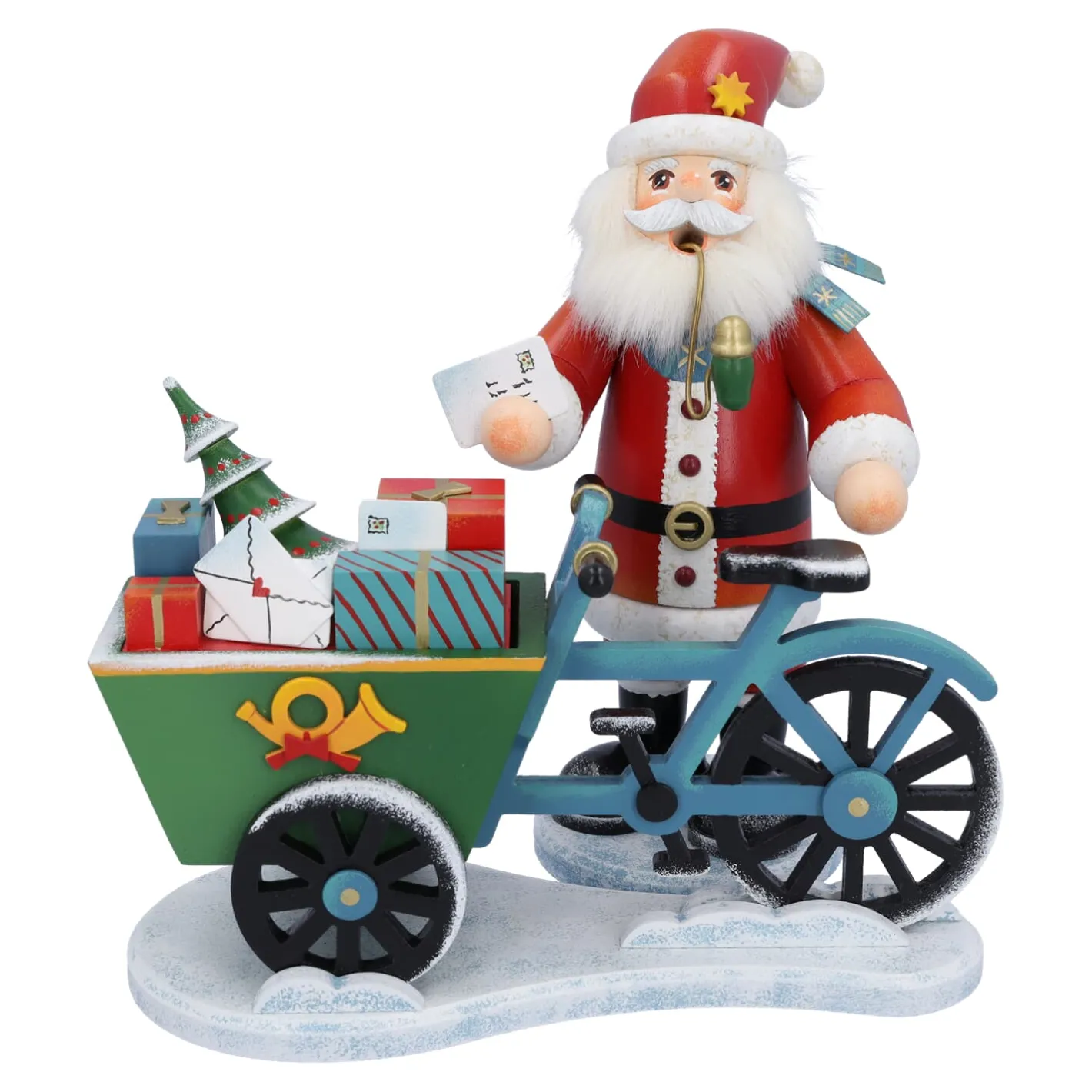 Käthes Original Holzknoddl "Weihnachtsmann mit Lastenrad", Räuchermännchen Clearance