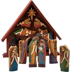 Krippenhaus "Heilige Familie" mit 11 Figuren New