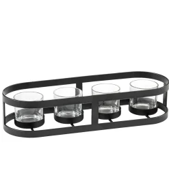 Metall Teelichthalter oval, schwarz Clearance