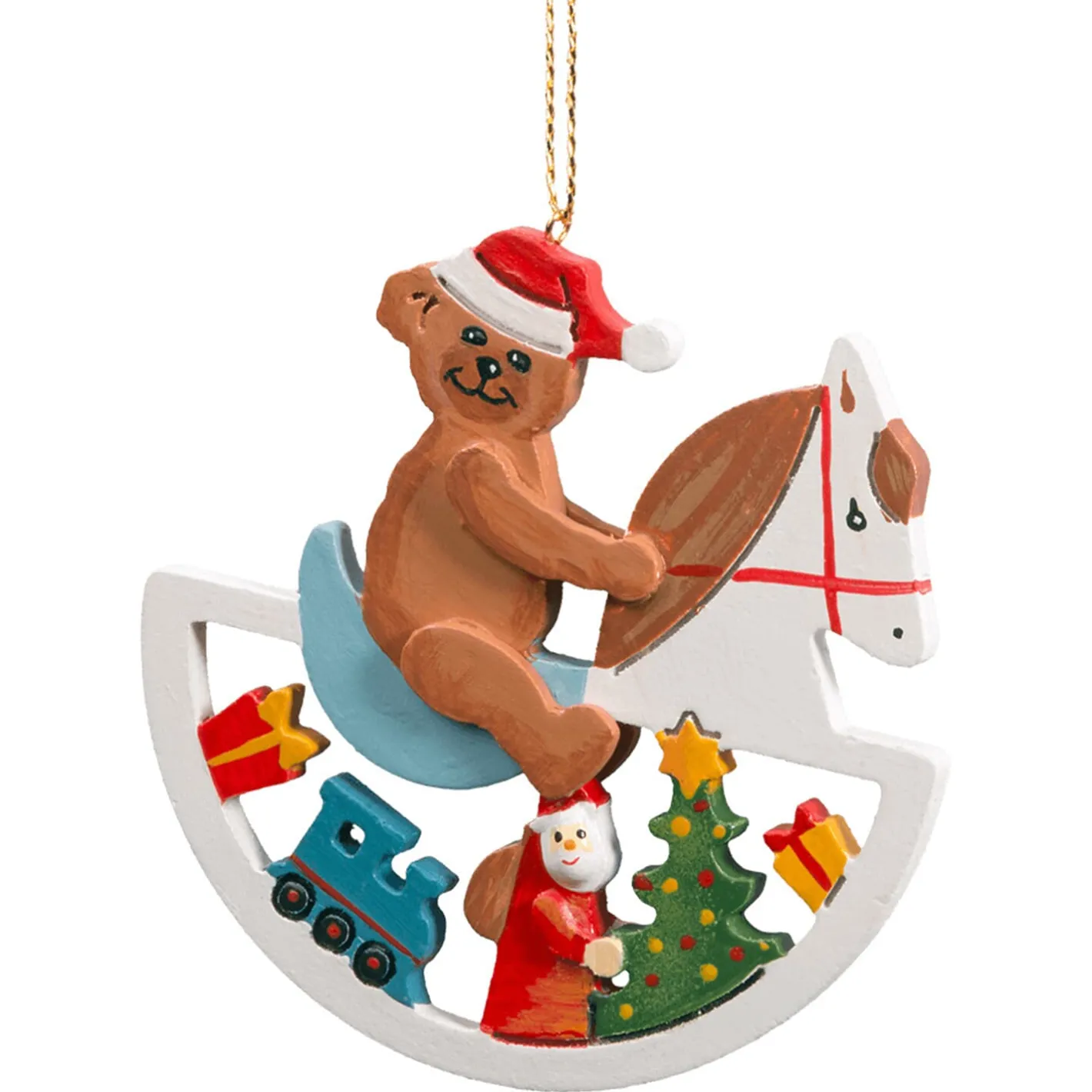 Käthes Original Schaukelpferd mit Teddy, Holz-Baumbehang