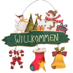 Schild Schneemann "Willkommen" Hot