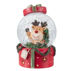 Schneekugel "Rentier im Geschenk" Hot